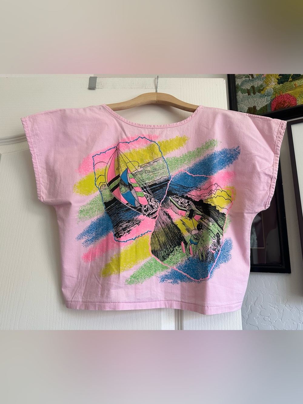 Vintage Cotton Water Ski / Sail Boat Cropped Top. Size: Large. Great condition